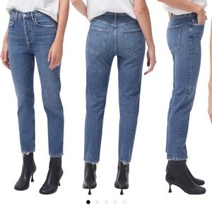 AGOLDE Riley High Waist Crop Straight Leg Jeans in Silence